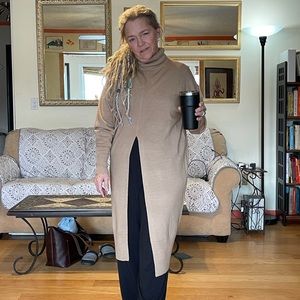 Universal Standard split front 100% merino wool sweater tunic.